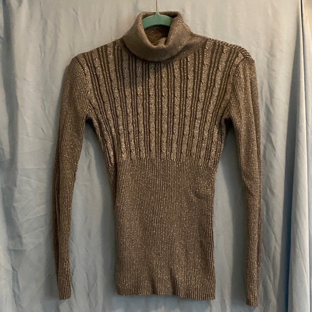 New York & Company Metallic Silver Turtleneck Sweater
